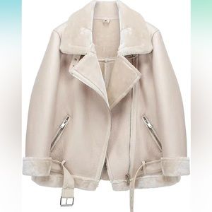 Faux leather/shearling winter aviator jacket